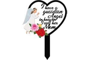 BUoonyer Stake Graves Cemetery Decorations - Mom Metal Memorial Grave Marker, Mother Heart Graveyard Sympathy Plaque, Angel Flower Remembrance Graveside Burial Decor Sign for Outside Yard Garden
