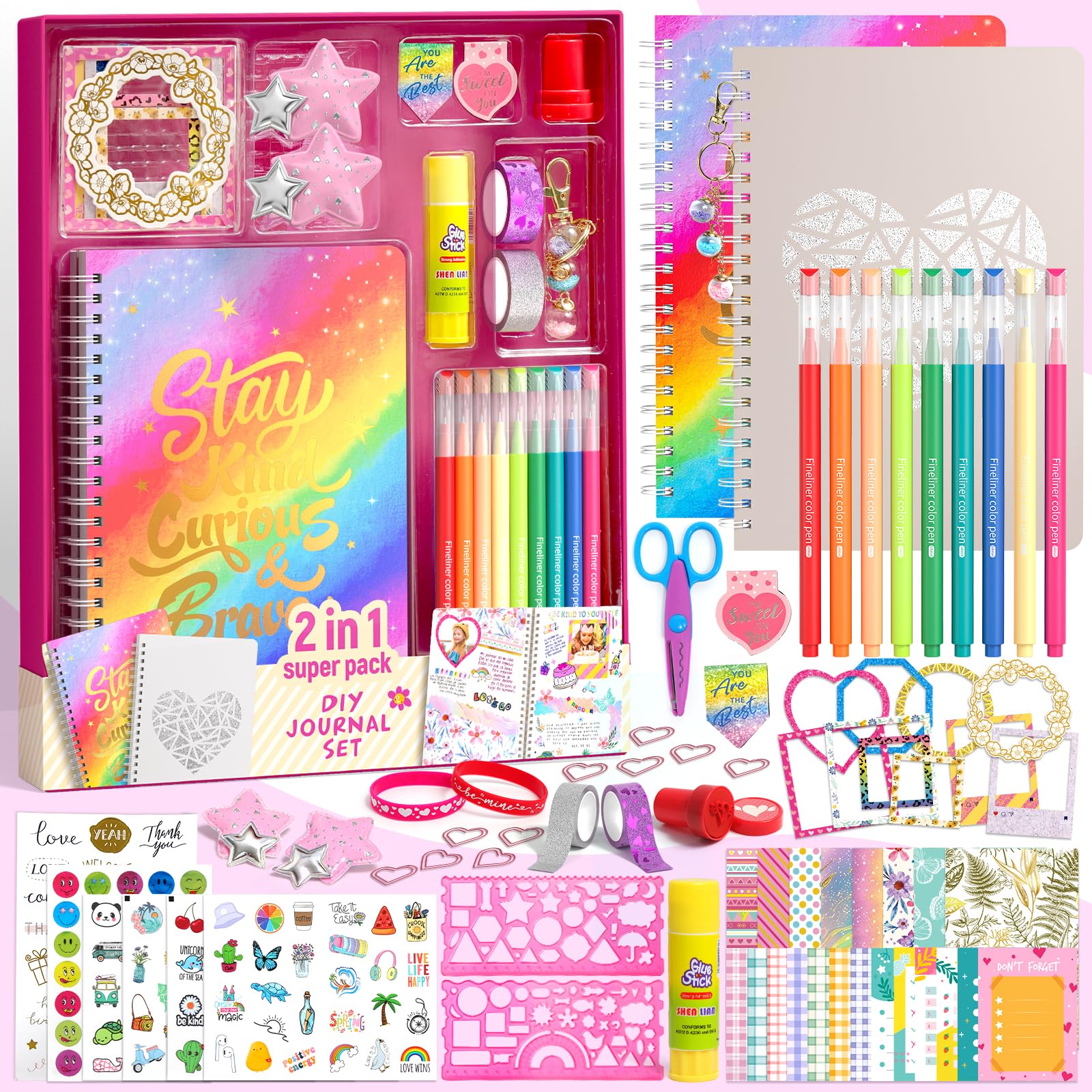 2-Pack Mega Journal Kit for Teenage Girls Gifts, Diary Gift for 8 9 10 11 12 13 14 Year Olds Girl, Stationery Set and Scrapbook Kit for Teen Girls, Creative Girl Gifts Ages 8-14, Art and Craft Set — image 1
