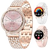 Smart Watches for Women with Diamonds, 1.27'' TFT Smartwatch with Bluetooth Answer/Make Call, Heart Rate Sleep Monitor, 100+ Sport Modes Fitness Tracker, Women&rsquo;s Smart Watch for Android Phones（Gold）