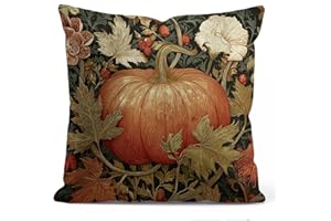 YOU FOUND ME William Morris Inspired Fall Pumpkin Pillow Cover 18x18 Inches - Vintage Floral Art Throw Pillowcase - Farmhouse Decor for Couch, Sofa, Bed - Living Room Home Decor Gift (Pumpkin)
