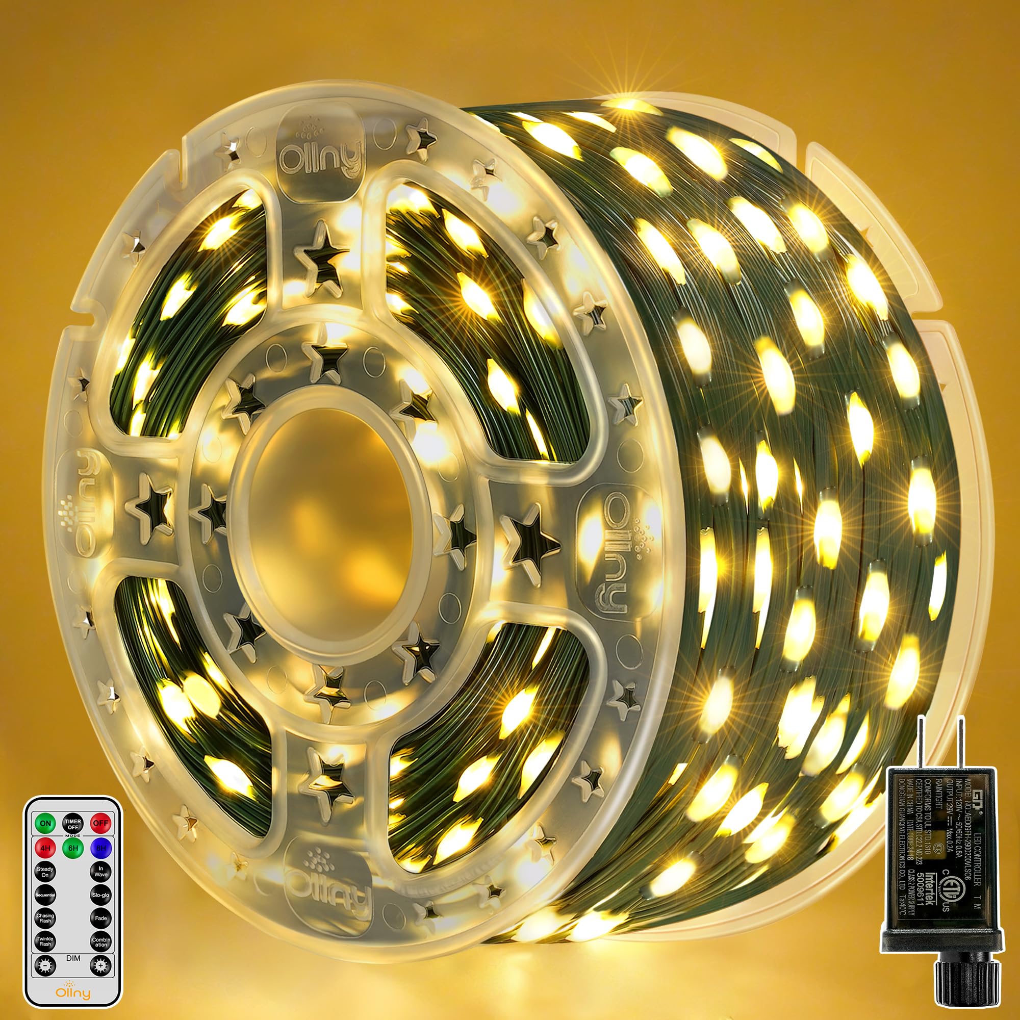 Photo 1 of Ollny Christmas Lights Outdoor, 393FT 1200 LED IP67 Waterproof Christmas Tree Lights with 8 Modes Remote Timer, String Lights for House Yard Outside Indoor Xmas Decorations Warm White