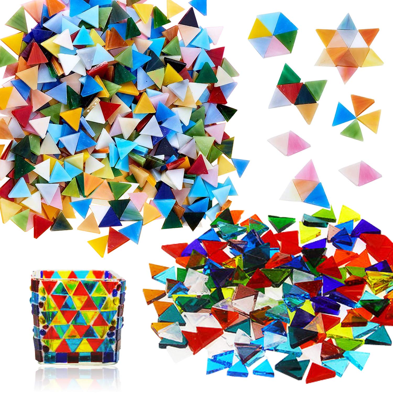 Allazone Mosaic Tiles Mosaic Glass Pieces Mixed Color for DIY Crafts, Home Decoration, Plates, Picture Frames, Flowerpots, Handmade Jewelry, 15 x 15 MM,Triangle