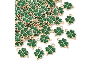 KitBeads 100pcs Green Clover Charms Enamel Shamrock Four Petal Lucky Leaf Pendant Charm for Jewelry Making Bracelets Bulk