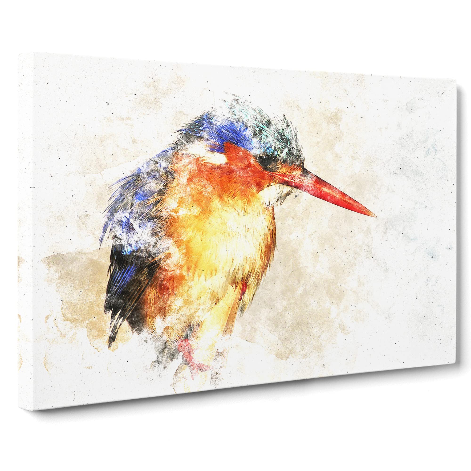 Exquisite Kingfisher Bird Watercolour Canvas Print | Gallery Wrapped 30mm Frame Wall Art | 20x14 inches | Ready to Hang | Modern Animals Picture | Living Room Bedroom Lounge Office