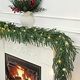 6 ft Norfolk Pine Garlands with Light ,Pre-Lit Christmas Garland,Dense Norfolk Pine Real Touch Garlandfor Table, Mantle, Staires, Wall, Premium Indoor/Outdoor Christmas Decorations