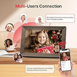 Frameo 10.1" Digital Picture Frame, Gray Wood Smart