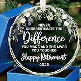 HEXMOZ Retirement Gift for Woman - Retirement Gifts for Women, Men 2026 - Retired Ornament 2026 - Retired Gift for Coworker, Boss, Employee, Teacher, Nurse, Woman, Man - Glass Christmas Ornament