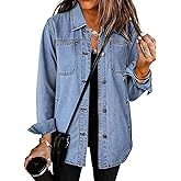 luvamia Denim Jackets for Women Trendy Long Sleeve Button Down Shirt Jacket Jean Shacket with Pocket Western Work Jacket