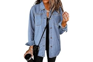 luvamia Denim Jackets for Women Trendy Long Sleeve Button Down Shirt Jacket Jean Shacket with Pocket Western Work Jacket