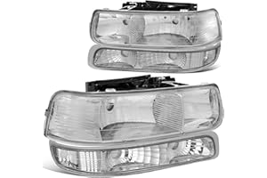 DNA MOTORING HL-OH-CS99-4P-CH-CL1 Headlight Assembly Compatible with 99-02 Silverado 00-06 Suburban/Tahoe Bottom Bumper Lights Fit OE Grill