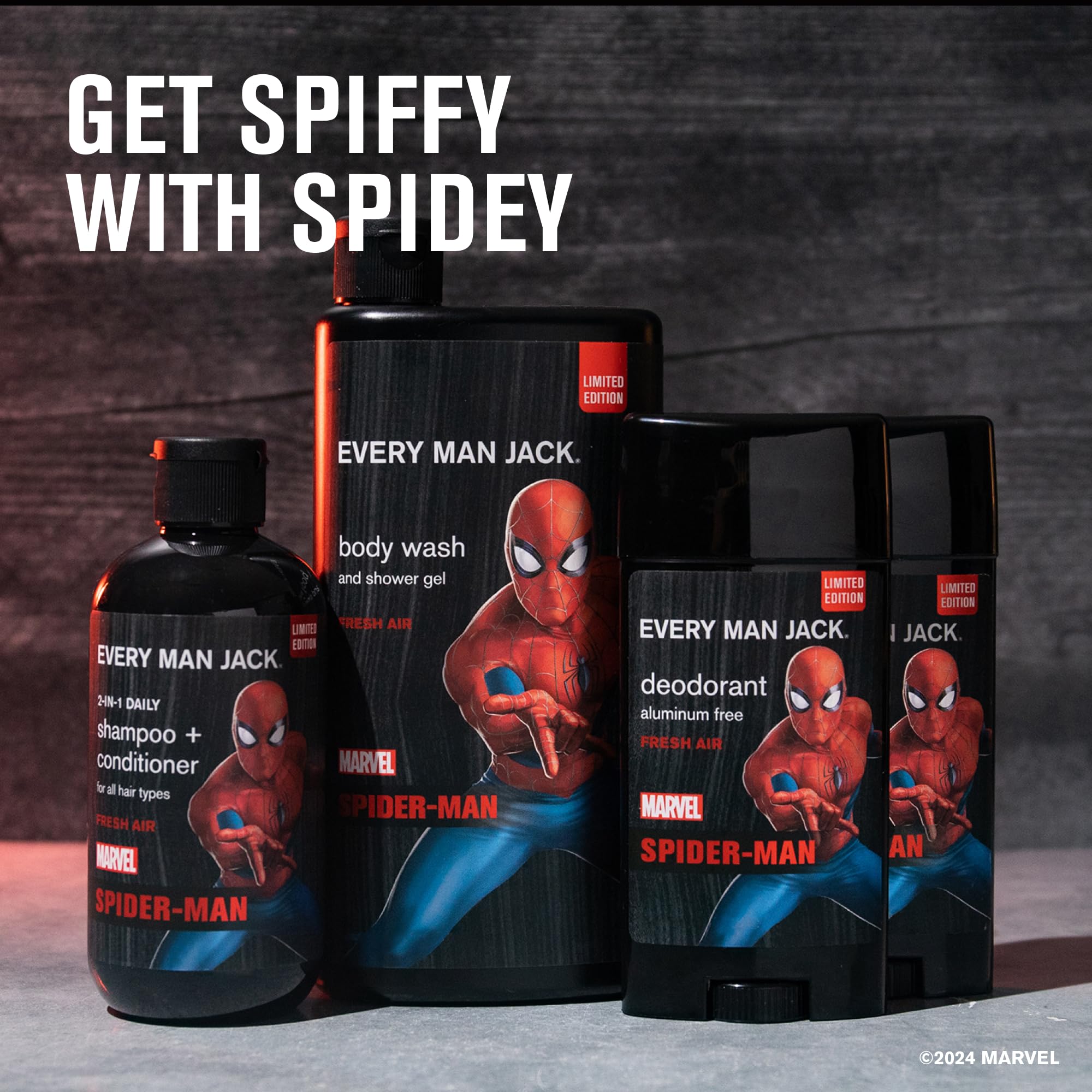 Every Man Jack Spider-Man Body Set - Perfect for Every Guy & Marvel-Lover - Bath and Body Marvel Gift Set with Clean Ingredients & Incredible Scents - Includes Body Wash, Shampoo & Deodorant 2-Pack