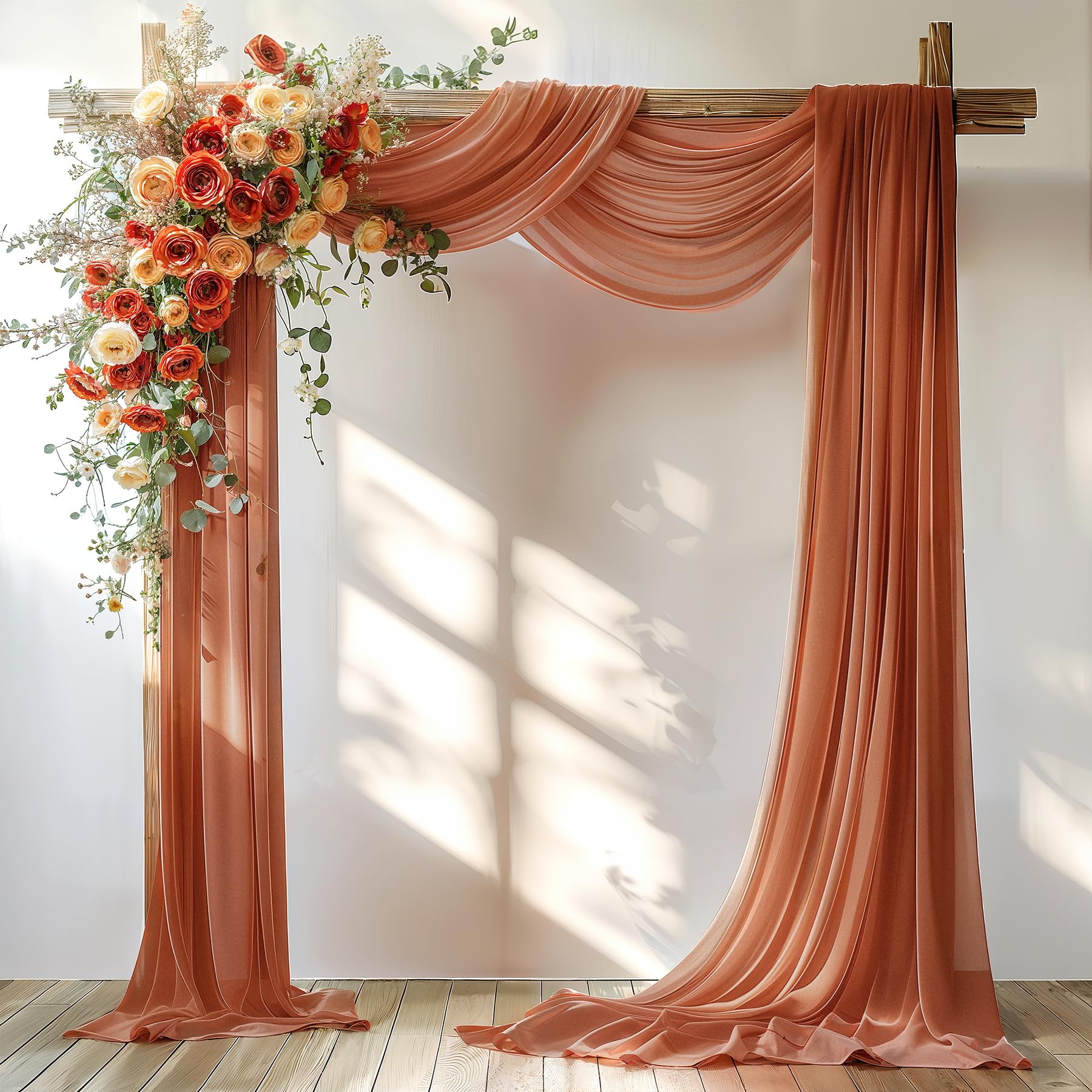 Photo 1 of Terracotta Wedding Arch Draping Fabric 1 Panel 30'' x 20FT Terracotta Drapes Sheer Fabric Backdrop Arch Draping Fabrics for Wedding Ceremony Birthday Party Bridal Shower Decoration