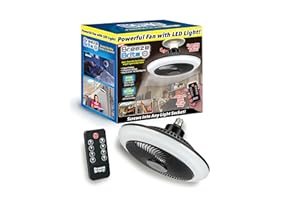 SPARK INNOVATORS Breeze Brite Ceiling Fan with LED Light, No Tools - Screw into any light socket 3 Speed Settings, 3 Brightness Settings up to 2100 Lumens Includes Multi Function Remote