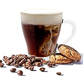 Vikko 9 Ounce Glass Coffee Mugs, Thick and Durable For Coffee, Tea, Cider, Great for Layered Drinks, Microwave and Dishwasher Safe – Set of 6 Clear Glass Mugs – 3.4” Diameter x 3.8” Tall