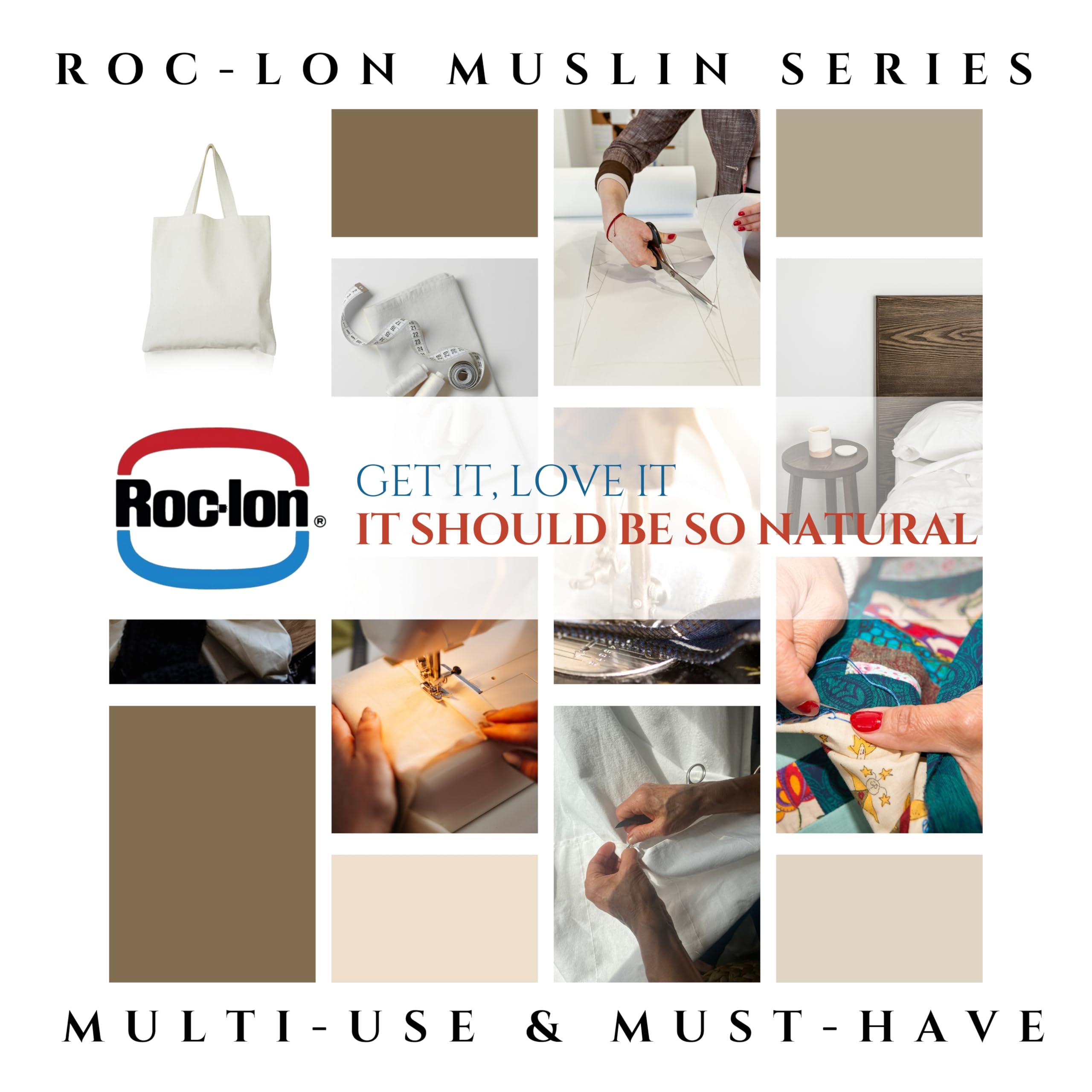 Roc-lon 47/48 Inches Wide 100% Cotton Nature Way Quality Muslin, Unbleached 25 Yards Bolt