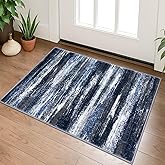Lansny Modern Abstract Entryway Rug Indoor 2x3 Washable Rug Non-Slip Soft Small Area Rug Navy Blue Kitchen Mats Thin Print Faux Wool Floor Carpet Throw Rugs for Entrance Bedroom