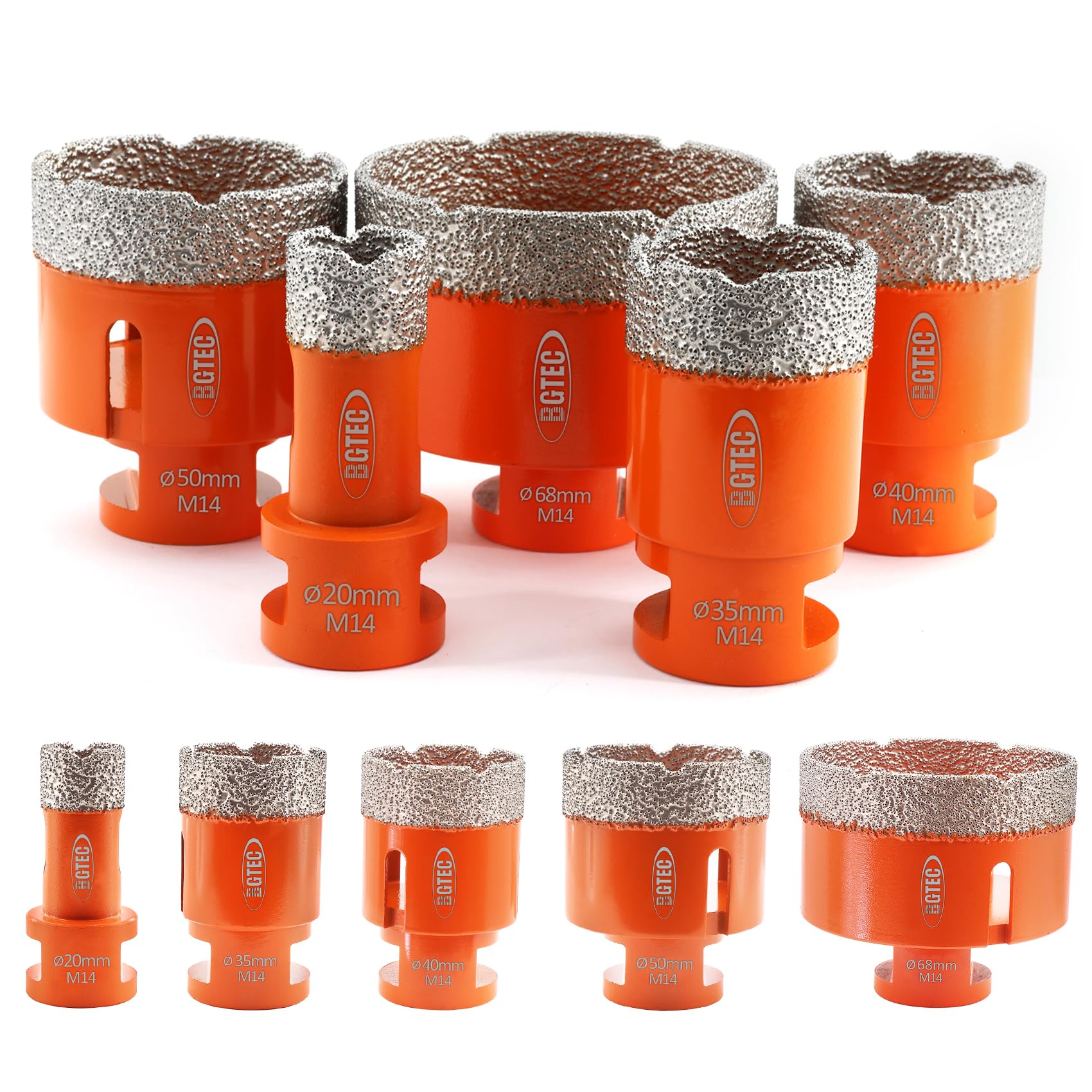 BGTEC 5pcs Dry Diamond Core Drill Bits Set for Porcelain Tile Ceramic Marble Brick M14 Thread Hole Saw Mixed 20/35/40/50/68mm — image 1
