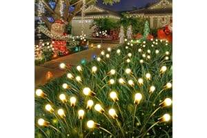 SANJICHA 6-Pack Solar Outdoor Christmas Lights for Garden, 48 LED Firefly Solar Lights for Outside, Sway by Wind, Waterproof Swaying Solar Powered Yard Lights for Patio Garden Christmas Decorations(Warm White)