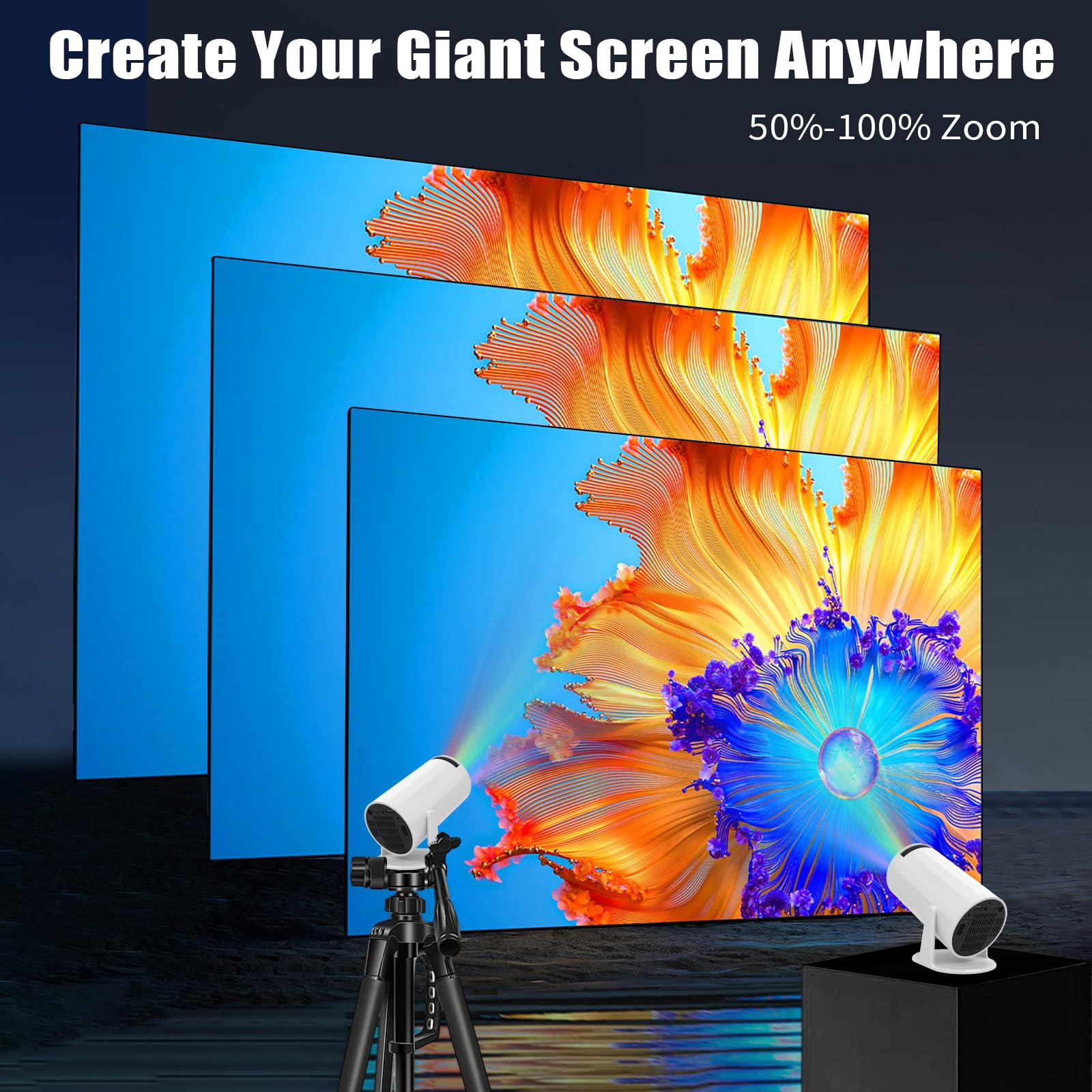 LJYT mini projector, 1080P Portable Projector, Support 4K，WiFi 6, Android 11 ,200 ANSI Lumens, Auto Keystone, Bluetooth 5.4, 210° Rotation, Compatible with TV Stick/HDMI/USB/Smartphone (White)