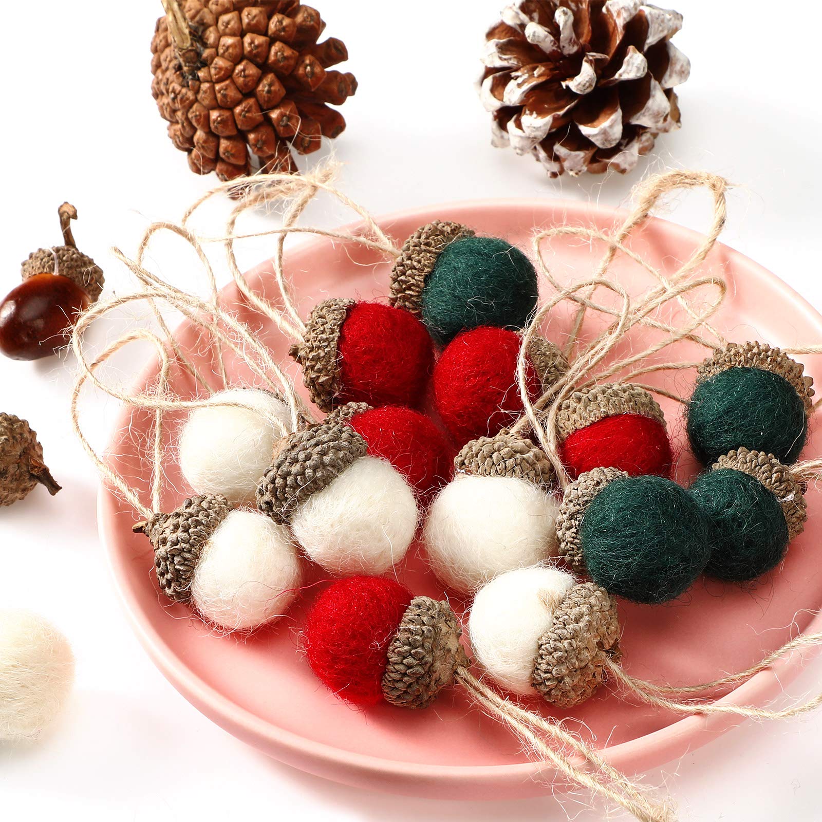 Boao Felt Acorn Ornaments Fall Hanging Ornaments 18 Pieces Felt Acorn Garland for Tree with 32.8 ft Rope Farmhouse Acorn Room Woodland Party Decor for Fall Christmas (Red Green White)