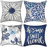 RYSMIYOU Decorative Throw Pillow Covers Set of 4 Blue Pillow Covers 18x18 inch Throw Pillow Cases Linen Square Pillow Case,Farmhouse Outdoor Modern Boho Pillow Covers for Couch Sofa Living Room