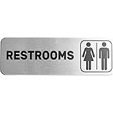 Restrooms Sign (Brushed Aluminum) - Men and Women Modern Restroom Sign - Bathroom Sign Decor - Bathroom Door Signs - Restroom