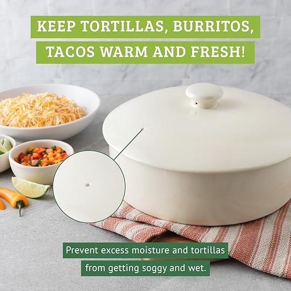 CHEF TACOS CERAMIC TORTILLA WARMER WITH LID, COLORFUL HOLDER, RAINBOW STORAGE CONTAINER FOR ROTI, PANCAKES (10-INCH, 25.4 CM)