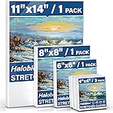 Halobios 6 Packs Stretched Canvases for Painting with 4x4 Inch, 6x6 Inch, 8x8 Inch, 11x14 Inch, Painting Canvases for Acrylics,Oils & Other Media, 5/8 Inch Profile 100% Cotton Artist Framed Canvas