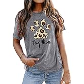 Dog Mom Shirt Women Funny Leopard Print Mama T-Shirt Cute Graphic Tee Lover Letter Print Short Sleeve Tops