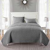 VCNY Home Twin Bed Quilt – 2-Piece Twin Comforter Alternative, Basketweave Bedspread Coverlet with Sham, All Season Bed Set (Nina, Grey Bedding)