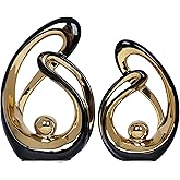 2 PCS Black Decor Accent Ceramic Statue Black and Gold Mid Century Modern Home Decor Accents Sculpture Decorations Centerpieces for Living Room Bookshelf Shelf Coffee Table Kitchen Office Dining Table