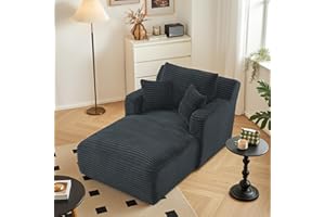 HOLYFIND 40''Boneless Chair Chaise Lounge Chair Indoor Reading Chairs for Bedroom Cloud Couch No Assembly Comfy Sleeper Corduroy Sofa for Living Room (Dark Grey, 39.4)
