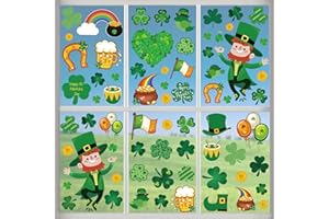 Auzesto 134Pcs St. Patrick's Day Window Clings Decorations, Lucky Gold Coins Leprechaun Window Stickers Double-Sided Shamrock Window Decal for Home School Office St Patrick’s Day Party Supplies