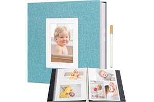 Vienrose Photo Album Self Adhesive for 2x3 4x6 5x7 8x10 Pictures DIY Scrapbook 40 Blank Pages Linen Cover Memory Book for Wedding, Baby Growth, Travel, Skyblue