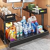 1 Pack Expandable Under Sink Organizers And Storage With Upgrade Ball-Bearing Slide Tracks,2-Tier Pull Out Under Cabinet Organizer Height Adjustable,Slide Out Under Sink Drawers-Black(Patent Pending) | Expandable, Under Sink, Pull Out, Height Adjustable