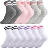 Zuimei 6 Pairs Kids Socks Cotton School Crew Athletic Hearts Stripes 9-12 view 1