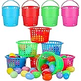 Karenhi 24 Pcs 8 Inch Large Plastic Easter Baskets Bulk with Handles Large Easter Bucket Bulk Multicolor Easter Plastic Basket Easter Hunt Basket for Easter Theme Party Supplies Eggs Hunt Gifts