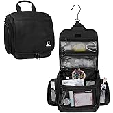 Goloni Hanging Toiletry Bag with Hook, Large Makeup Bag Travel Organizer, Water-Resistant Hanging Cosmetic Bag with 10 Compartments for Women & Men,Black