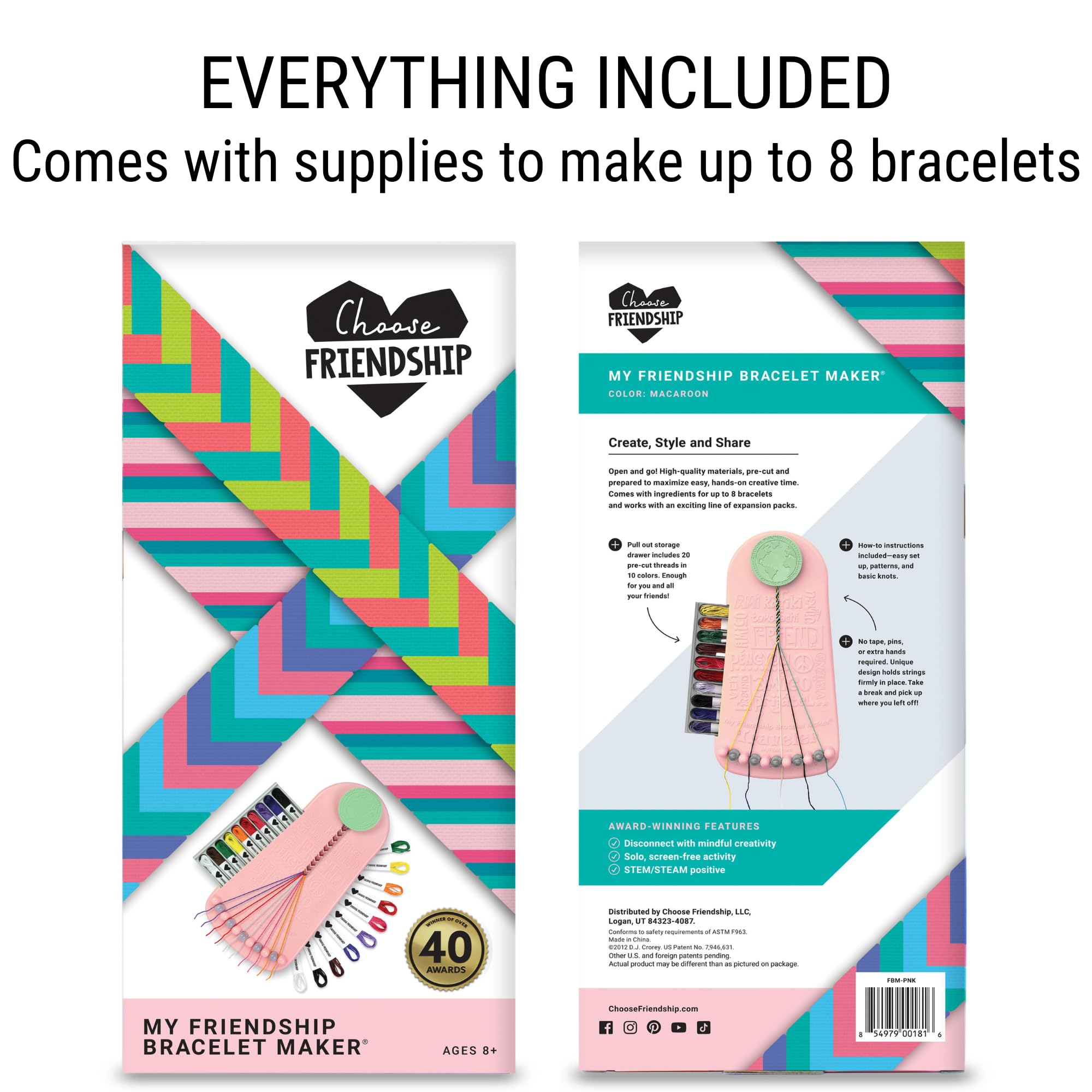 Choose Friendship My Friendship Bracelet Maker, 20 Pre-Cut Threads (Craft Kit/Kids Jewelry Kit) - Blush Pink