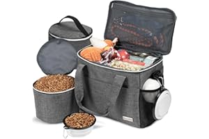 BAGLHER Dog Travel Bag Backpack Pet Supplies Backpack Pet Accessories Storage Bag 5-Piece Set with Shoulder Strap 2 Lined Pet Food Containers 4 Foldable Feeding Bowls Essential Kit for Pet Travel