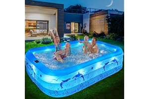 STAROCEAN 2025 Upgrade Inflatable Pools with Lights, Family Inflatable Swimming Pools for Kids,Adults, Blow Up Pool Solar, Large Kiddie Pool, Durable Thickened Inflatable Family Pool for Backyard-Blue