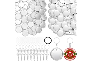 Tondiamo 50 Sets 58 mm/ 2.25 Inch Button Maker Keychains Supplies Metal Button Badge Sets Including Metal Shell, Plastic Film, Backing Parts, Keychain for Maker Machine DIY Gifts (Tinplate Base)