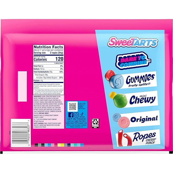 SWEETARTS ROPES, CANDY, TWISTED RAINBOW PUNCH, SOFT AND CHEWY, 9 OZ
