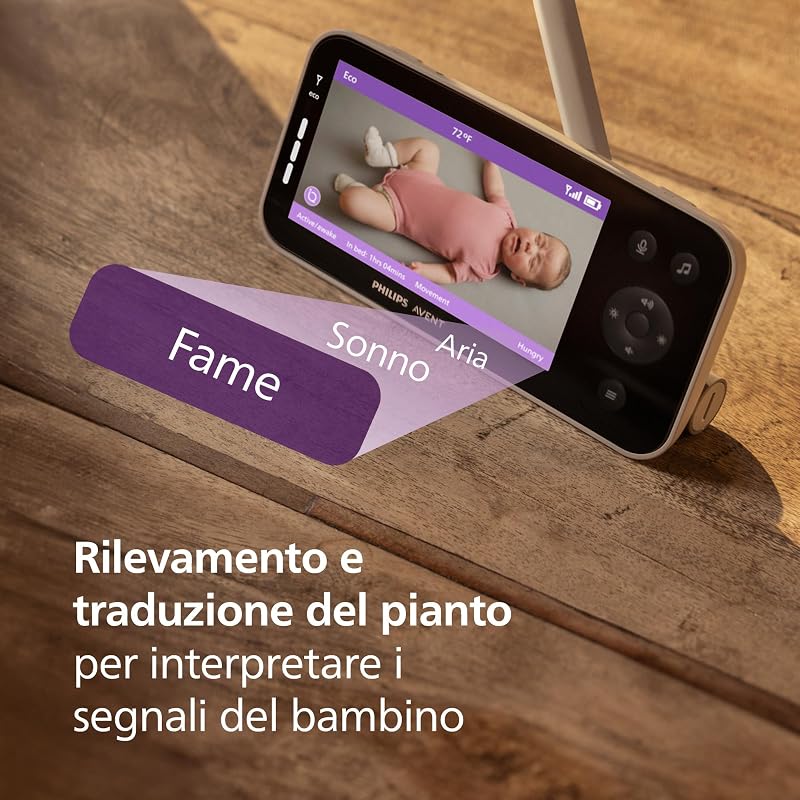 PHILIPS Avent Premium Connected Baby Monitor, il monitor più avanzato di sempre di Avent, controllo di sonno e respirazione con IA, HD, app, SCD973/26
