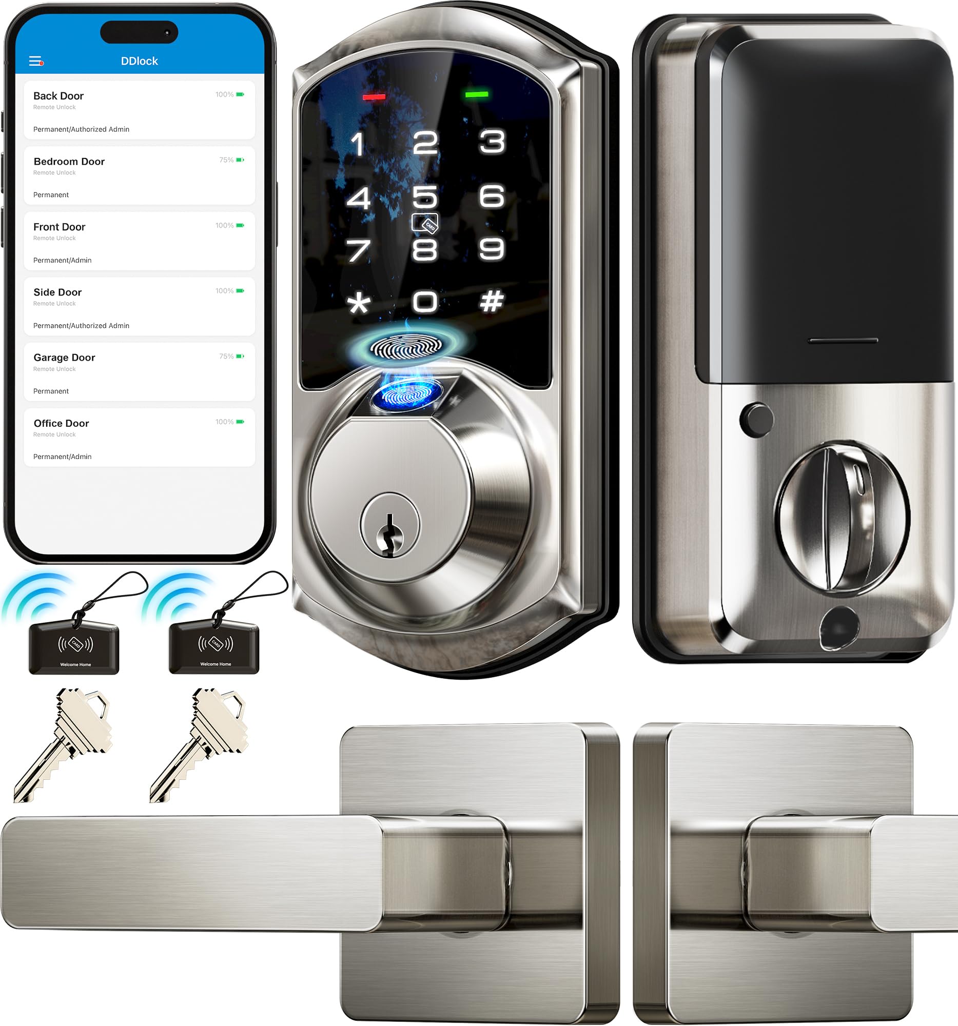 Photo 1 of Veise VE07-L Fingerprint Smart Locks for Front Door with Zinc Alloy Handle Set, App Control, Keyless Entry, Electronic Digital Keypad Deadbolt, Auto Lock, Waterproof, Easy to Install, Satin Nickel