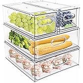 MineSign 4 pack Stackable Refrigerator Organizer Bins Pull-Out Drawers for Fruit and Veggies Storage Organizer for Fridge Clear Drawer Containers with Handle Divided Organization for Produce Saver