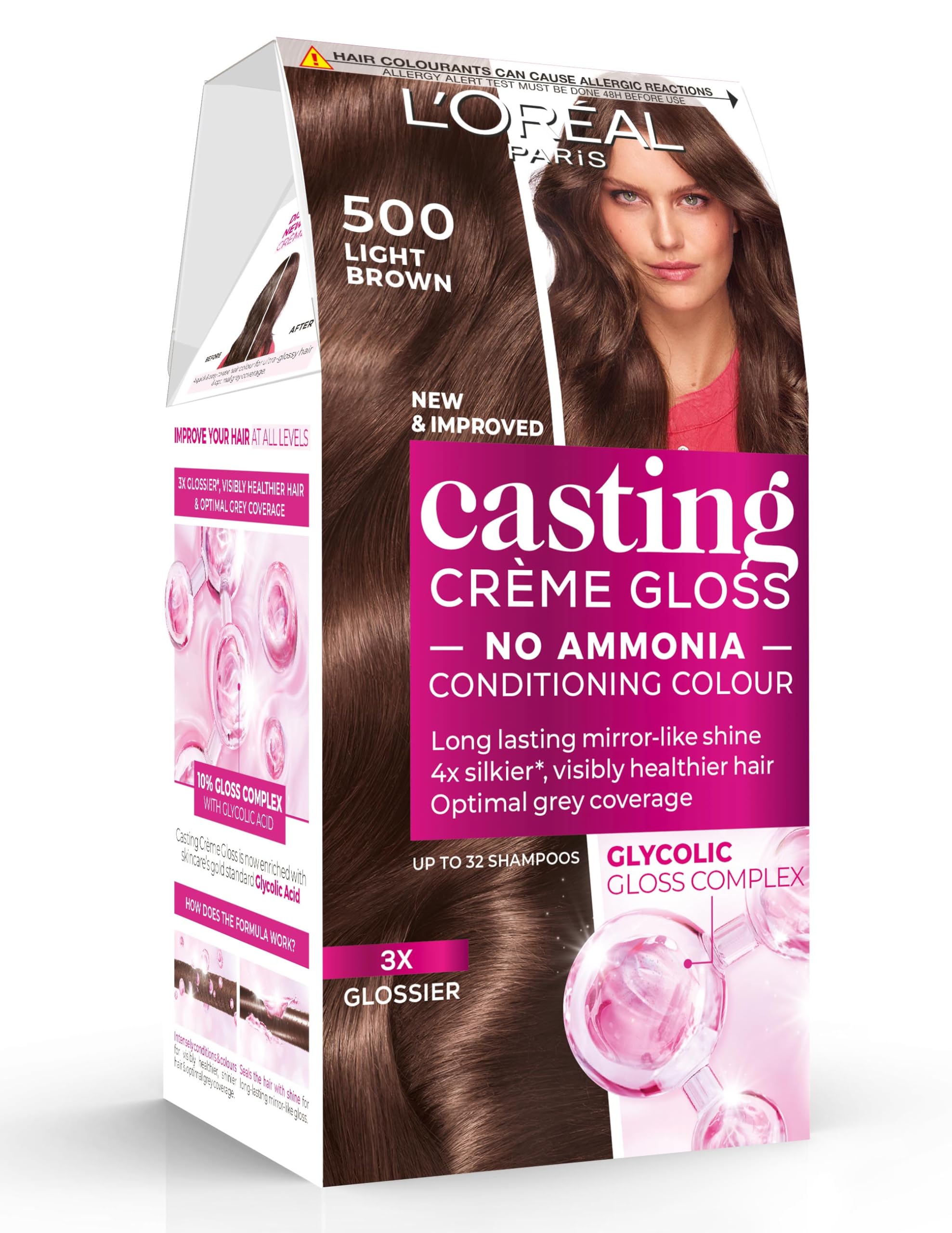 L'Oréal Paris Casting Crème Gloss, Semi-Permanent Hair Dye, Radiant & Natural Colour, Shade: Light Brown 500