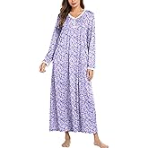 Ekouaer Cotton Nightgowns for Women Long Sleeve Nightgown Full Length Night Gown Soft Comfy Nightdress Button Sleep Shirts