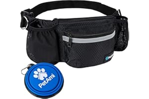 PetAmi Dog Fanny Pack, Treat Pouch for Dog Walking, Training, Built in Poop Bag Dispenser, Water Bottle Holder, Collapsible Bowl, Pet Treat Waist Belt for Hiking, Running, Kibbles (Black)