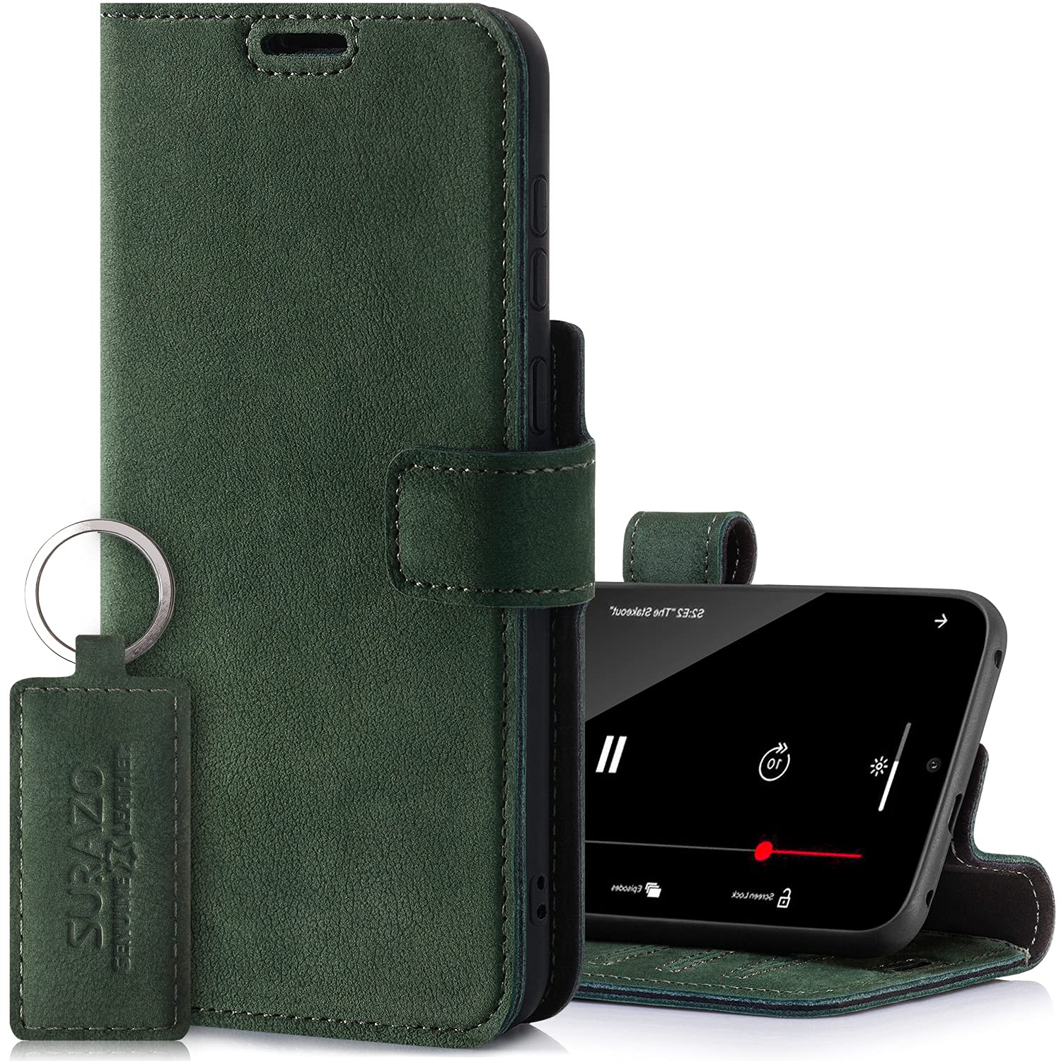 SURAZO Prestige Leather Case for Apple iPhone 13 Pro Max - RFID Wallet Flip Cover with 3 Card Slots & Cash Pocket - Secure Magnetic Closure & Kickstand - Real Leather Folio Bumper (Dark green) โ image 1